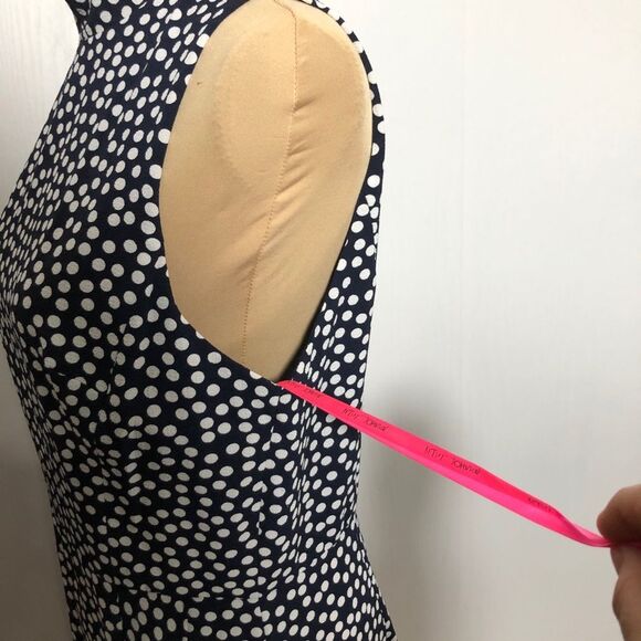 BETSEY JOHNSON Dress Womens 12 Blue White Sleeveless Polka Dot Ruffled Mock Neck - Picture 6 of 14